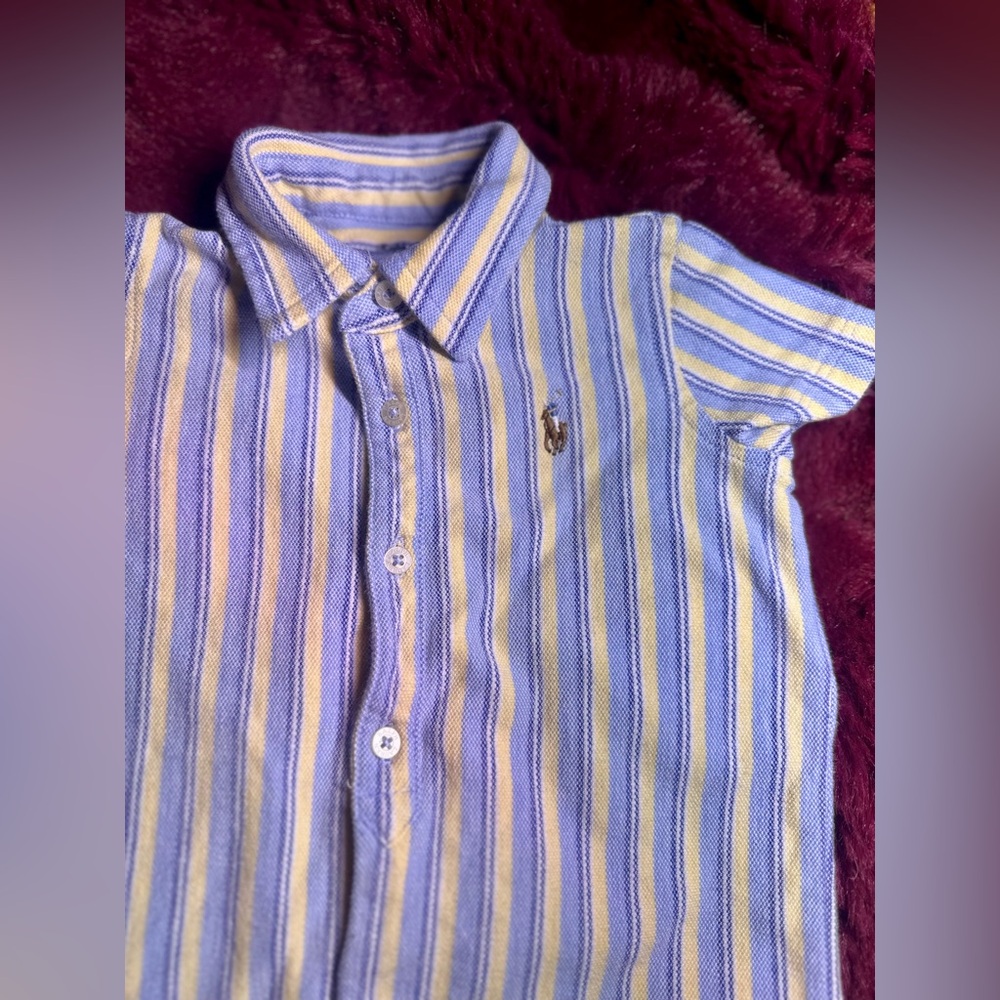 Ralph Lauren Baby Boy Oxford Shortall - Blue and Yellow Stripes - Picture 5 of 6